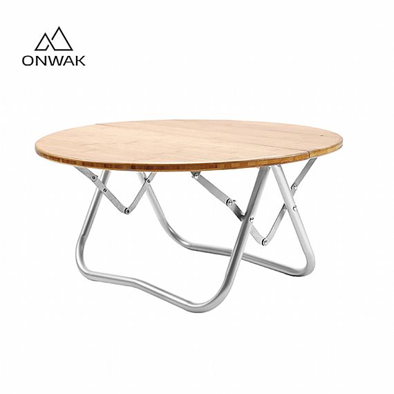キャンプ折りたたみラウンド竹木製テーブル